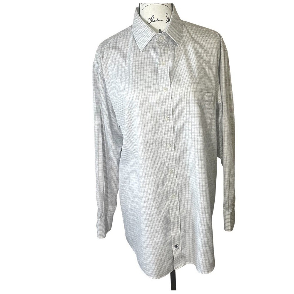 Hart Schaffner Marx Pima Cotton‎ Non-iron White Check Men's Dress Shirt 17 33
